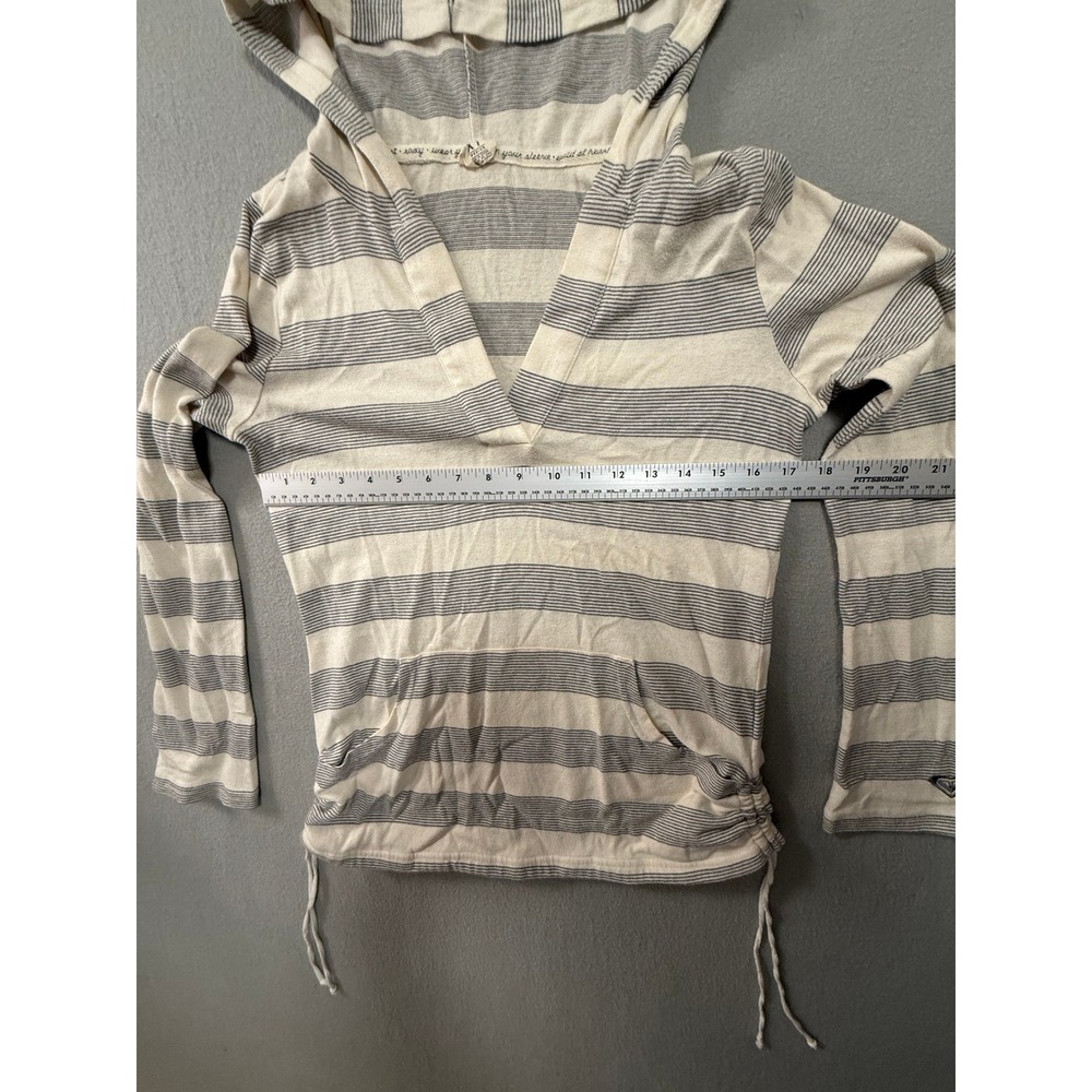 Roxy White Gray Stripe Lightweight Long Sleeve Hoodie‎ Sweatshirt Women Medium - Picture 2 of 10